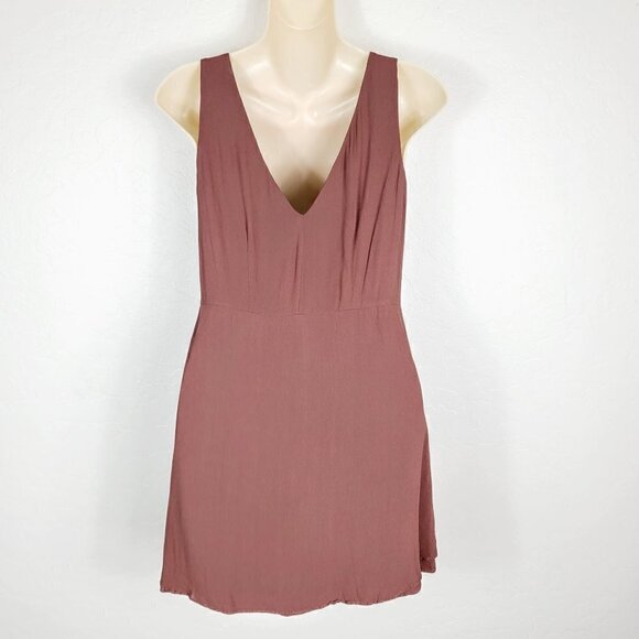 Little Moon Aritzia Tank Dress Size 0 Brown Lined V-Neck Sleeveless Mini - Picture 3 of 5